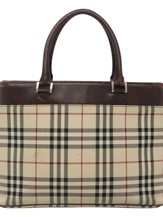 BURBERRY Nova Check Hand Bag Nylon Beige Silver Auth 120399 - Picture 3 of 16